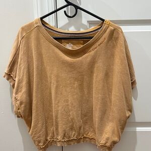 Pilcro Cropped Short Sleeve Sweatshirt Top - Chestnut Tan
